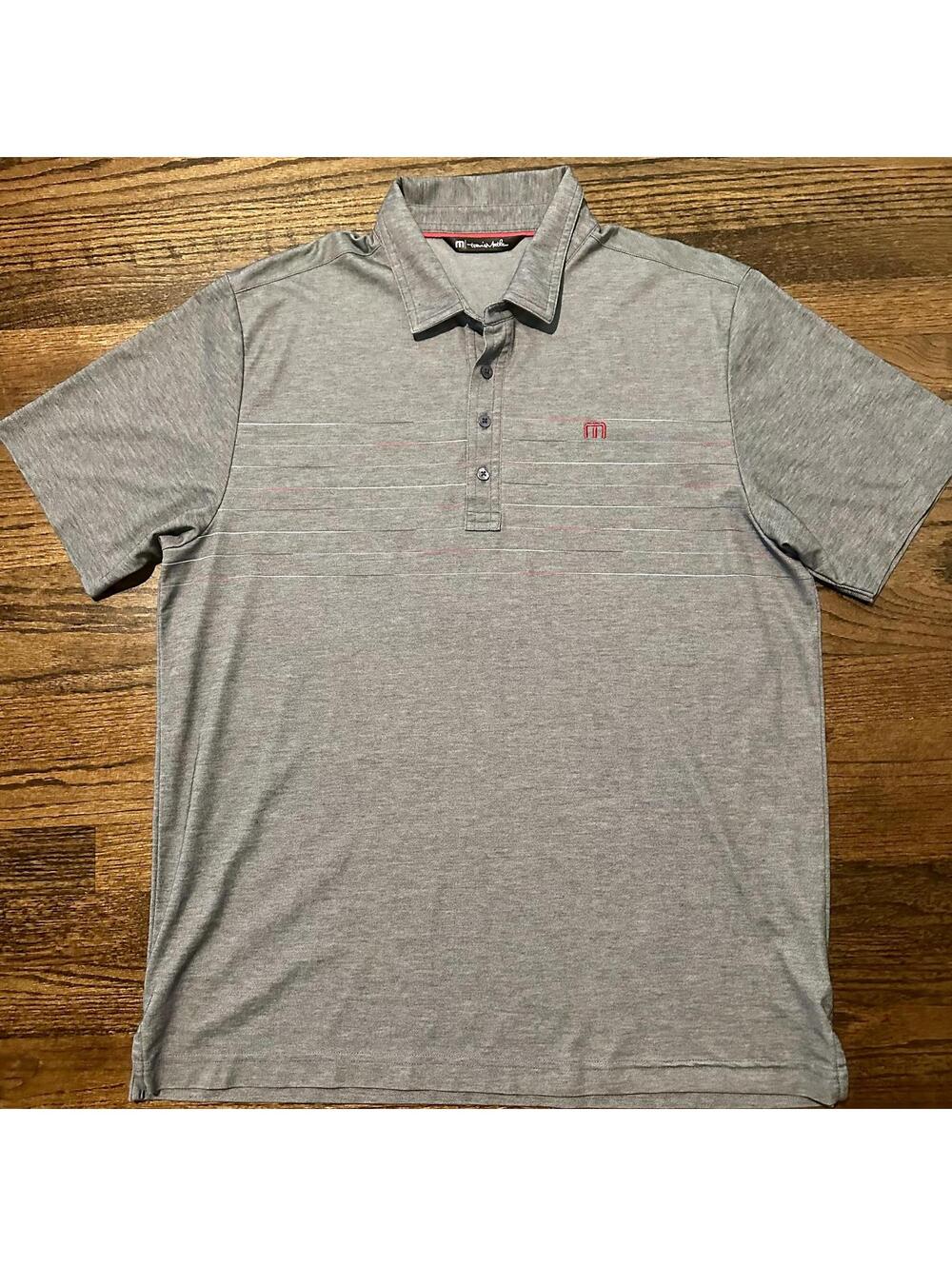 Travis Mathew Heathered Grey Striped  Pima Blend Sandpiper Golf Polo XL